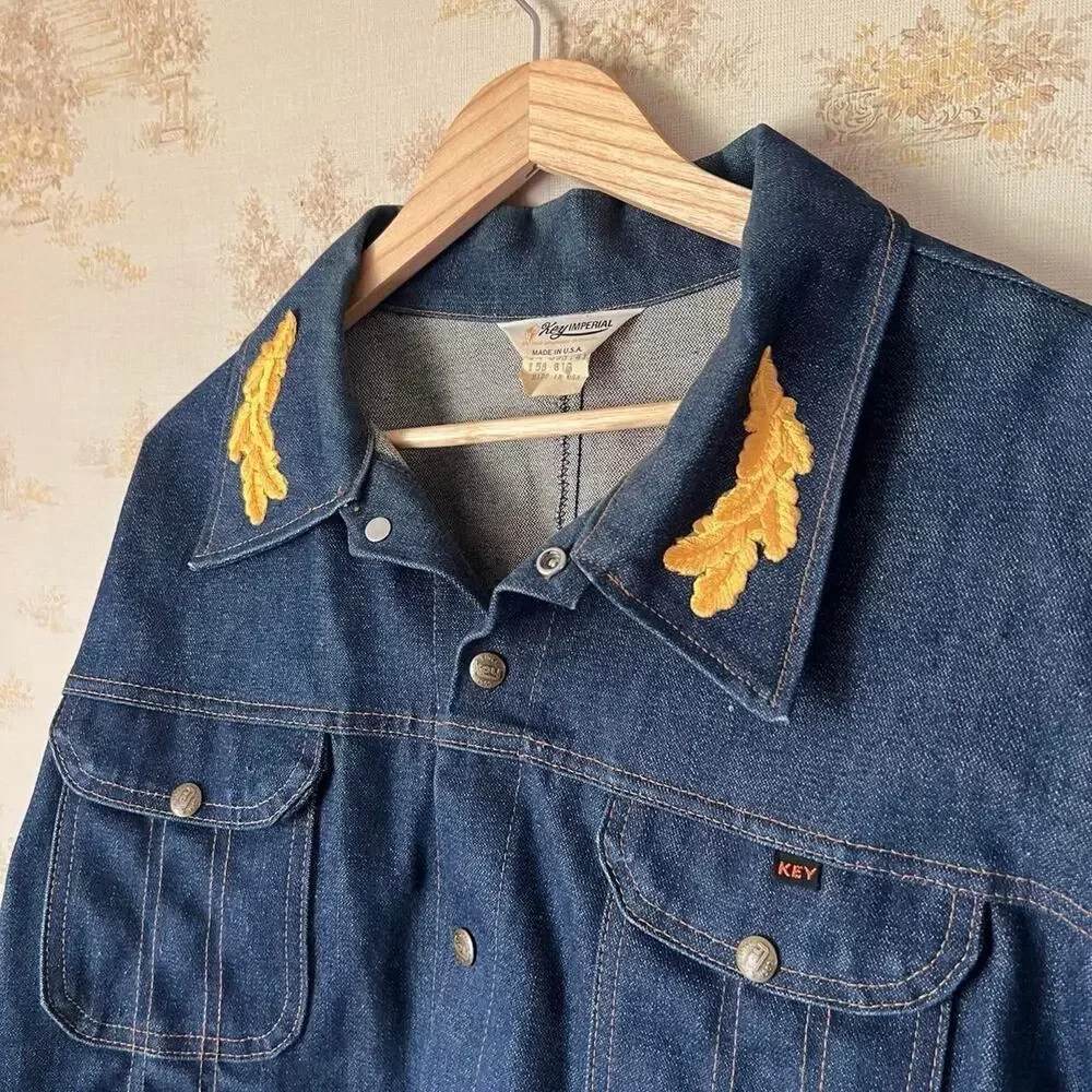 Vintage 70s Key Imperial Denim Trucker Jacket | Eagle Biker | Size 58 3-4XL